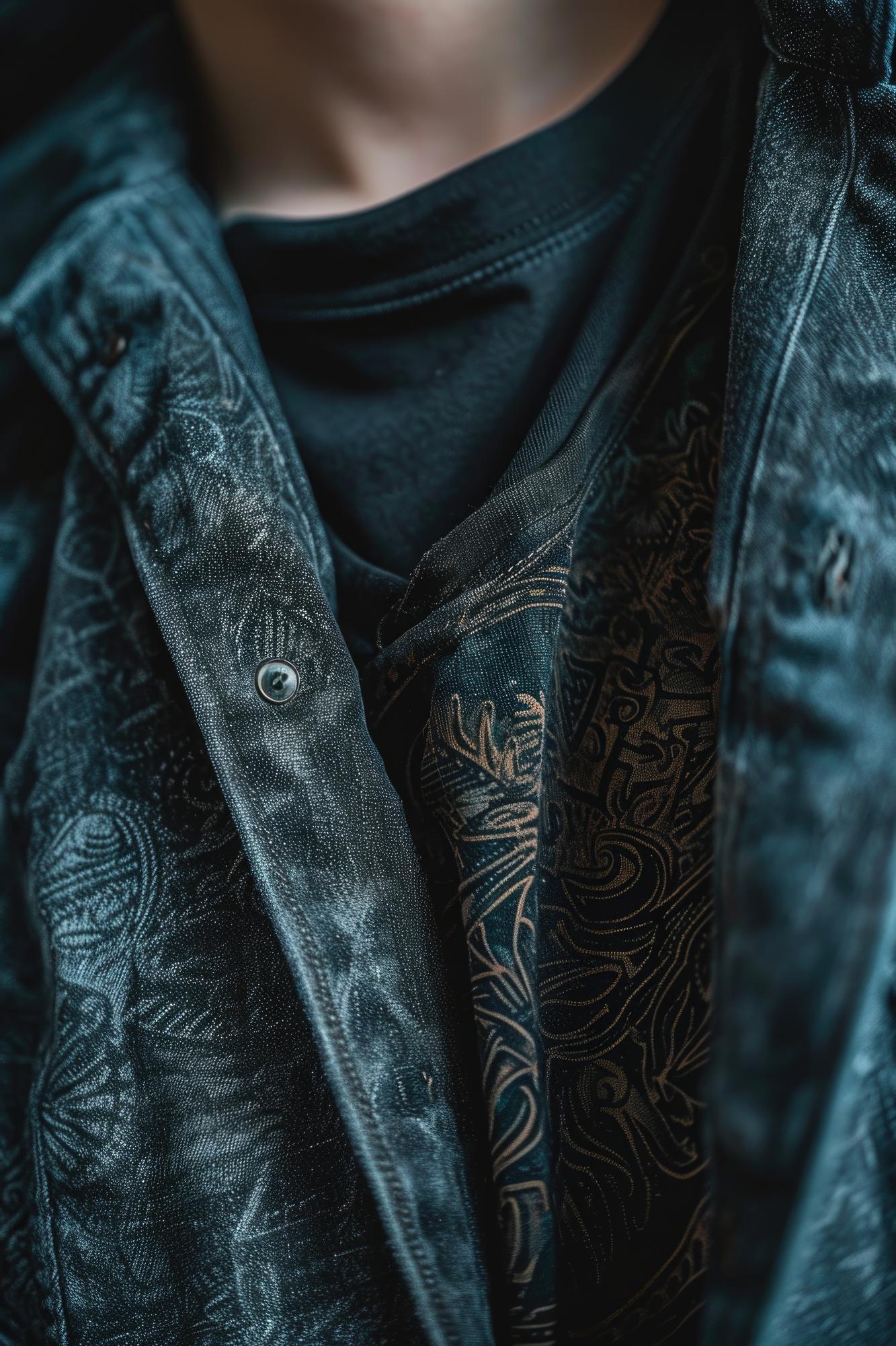 Large editorial shot of embroidered jacket sleeve